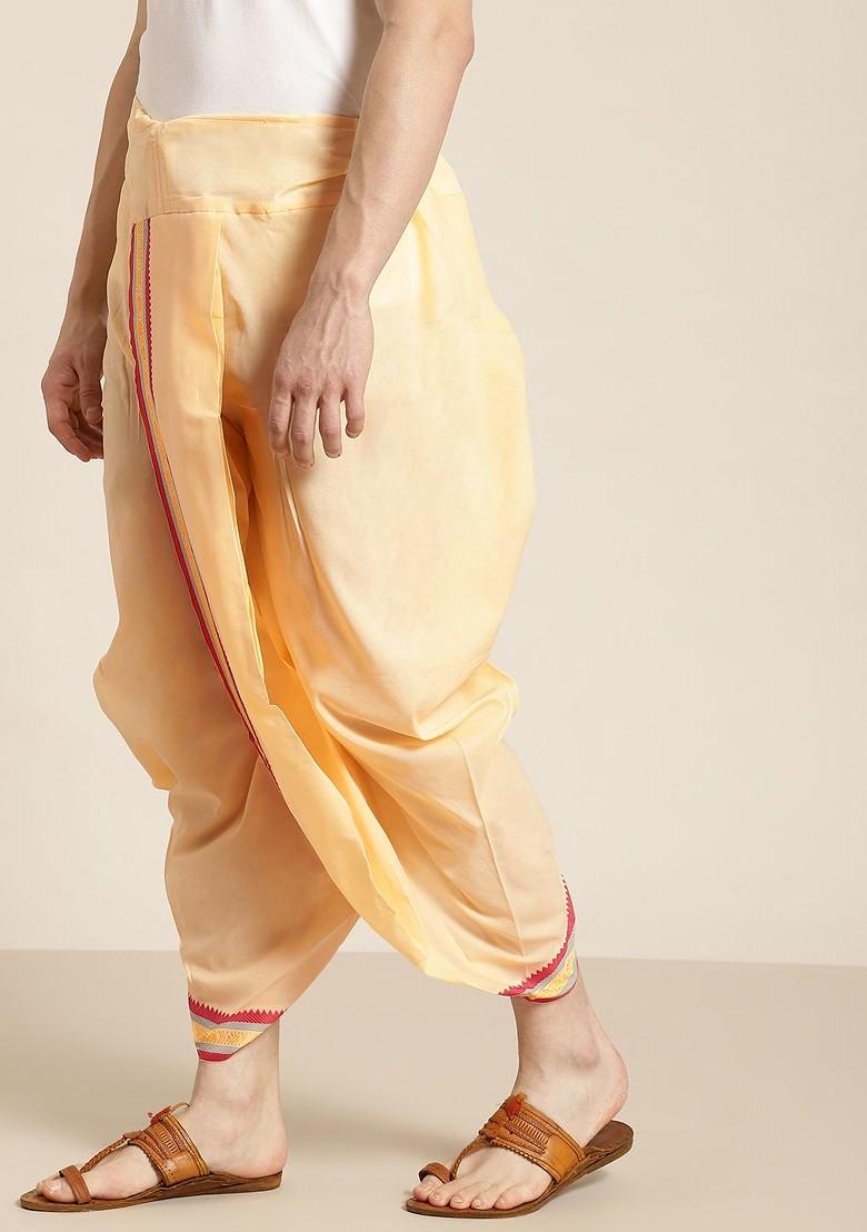 Yellow Solid Poly Blend Dhoti For Men