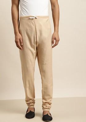 Beige Solid Cotton Churidar For Men