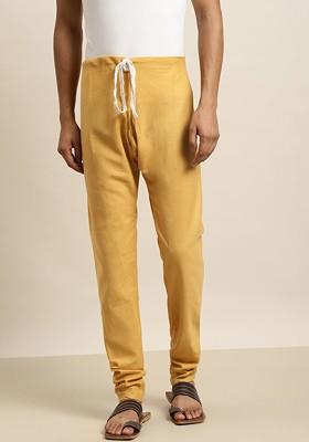 Mustard Solid Cotton Churidar For Men