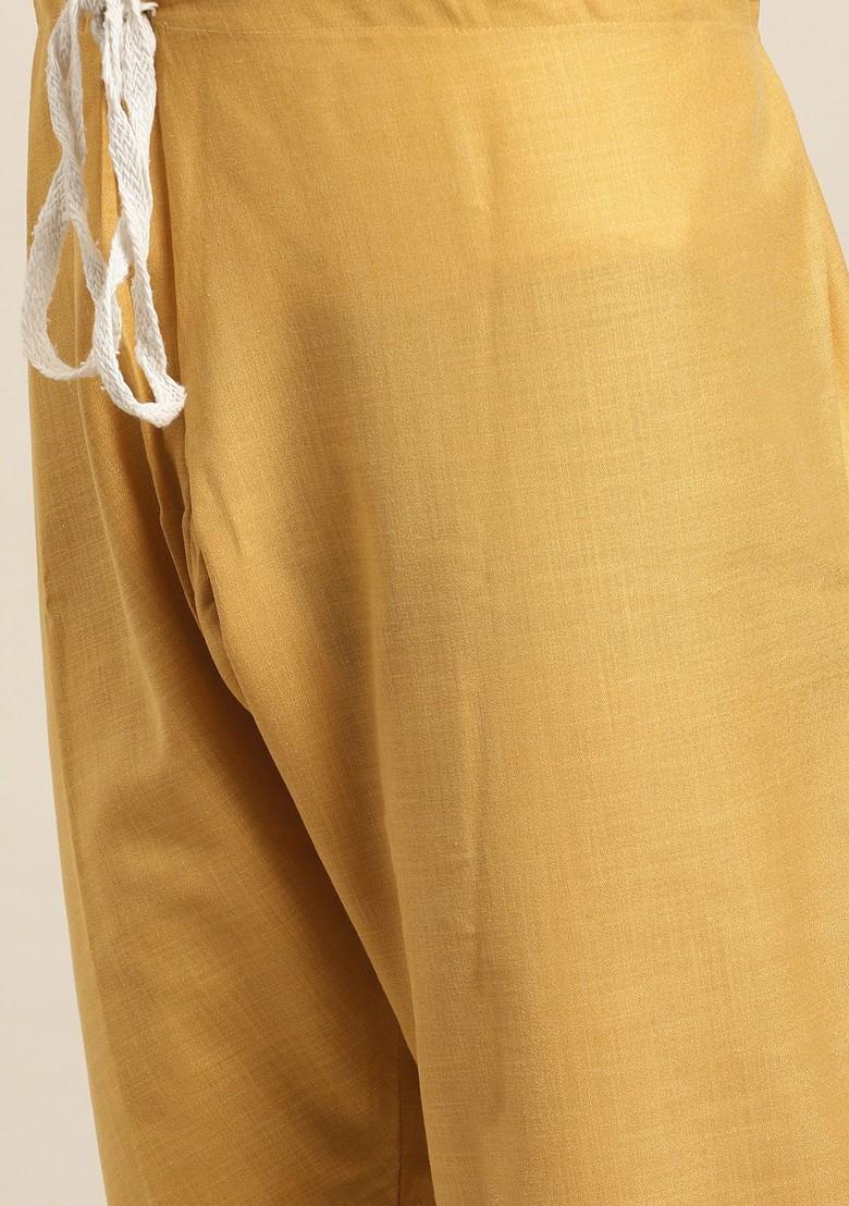 Mustard Solid Cotton Churidar For Men
