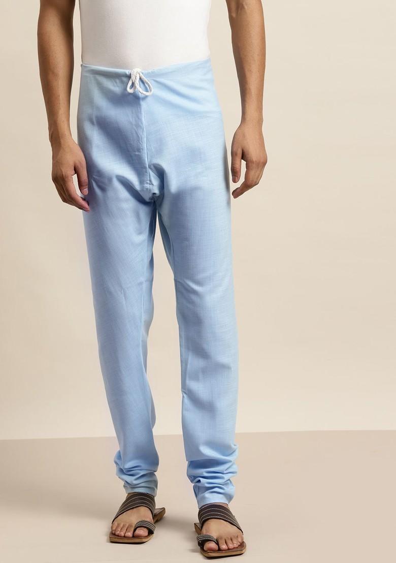 Blue Solid Cotton Churidar For Men