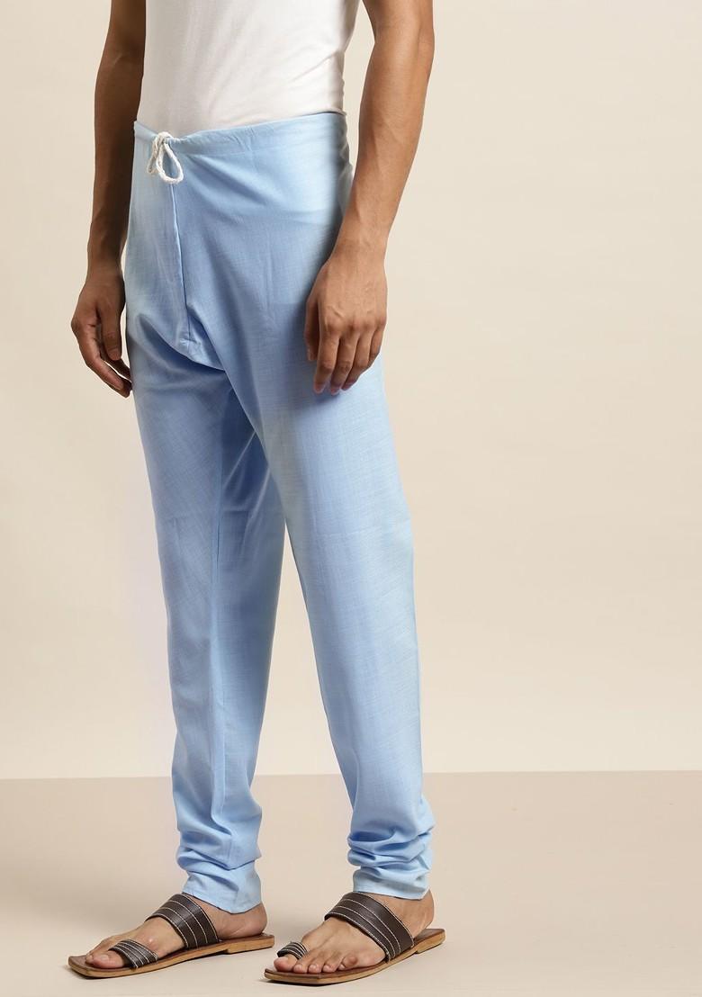 Blue Solid Cotton Churidar For Men