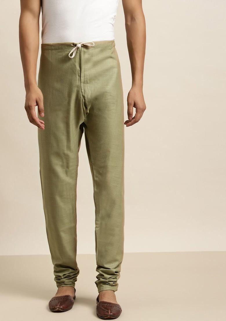 Green Solid Cotton Churidar For Men
