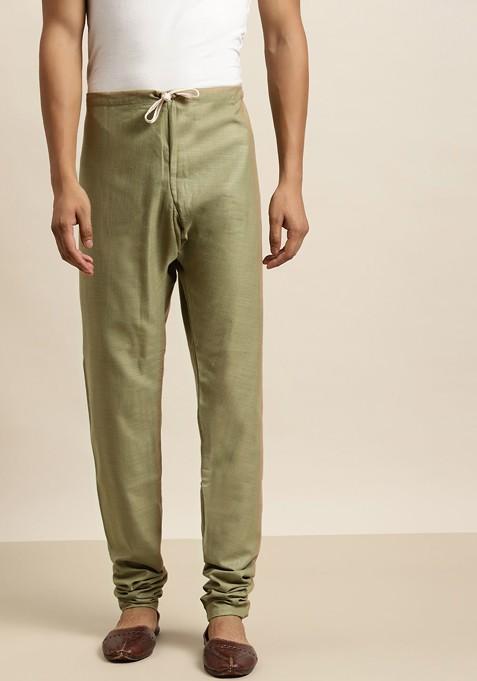 Green Solid Cotton Churidar For Men