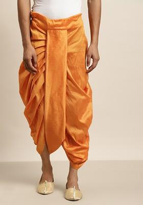 Mustard Solid Poly Blend Dhoti For Men
