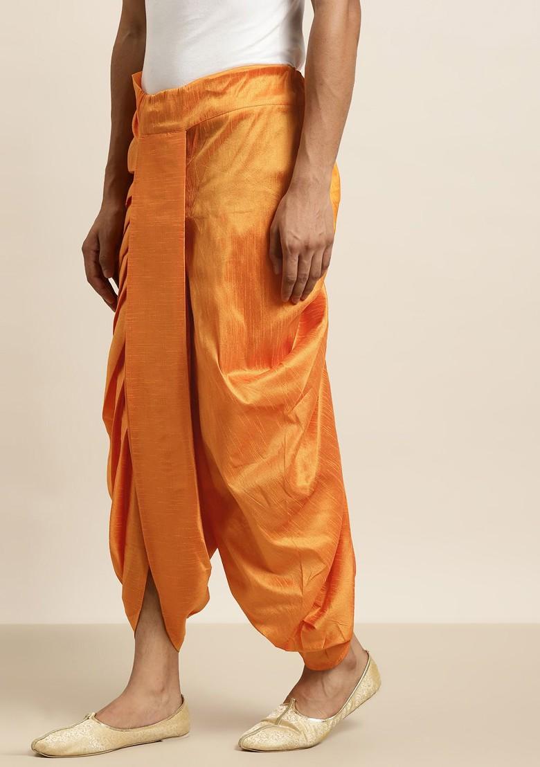 Mustard Solid Poly Blend Dhoti For Men