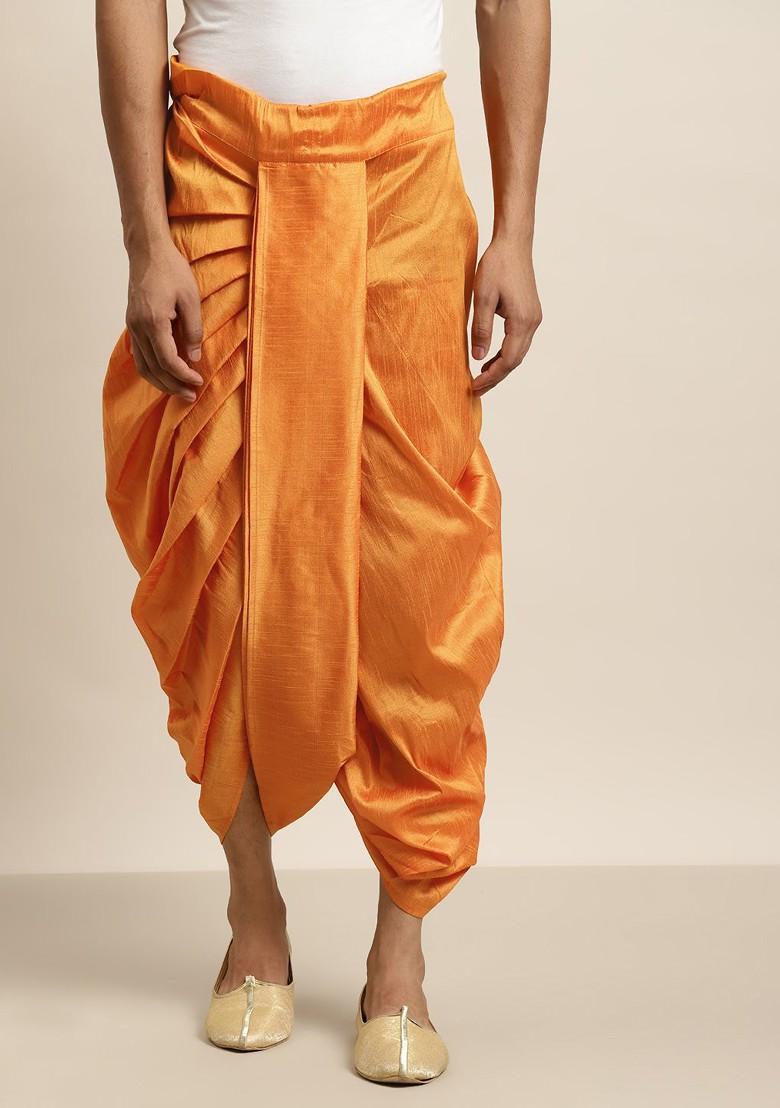 Mustard Solid Poly Blend Dhoti For Men