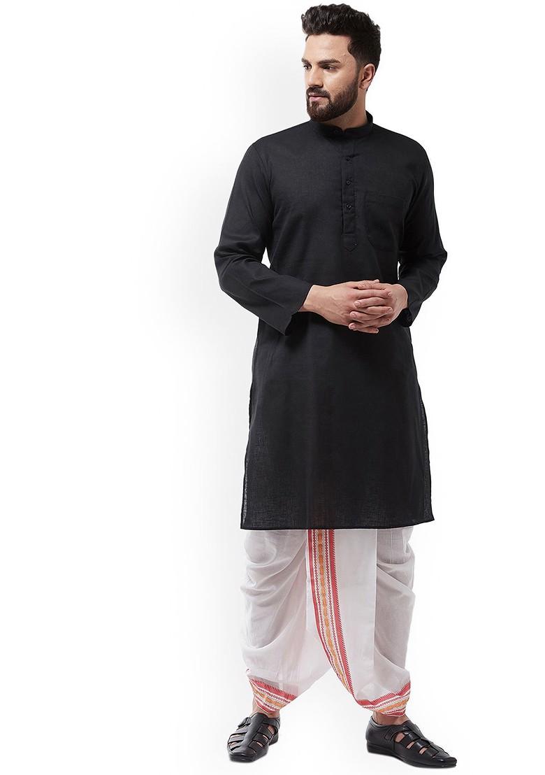 White Solid Poly Blend Dhoti For Men