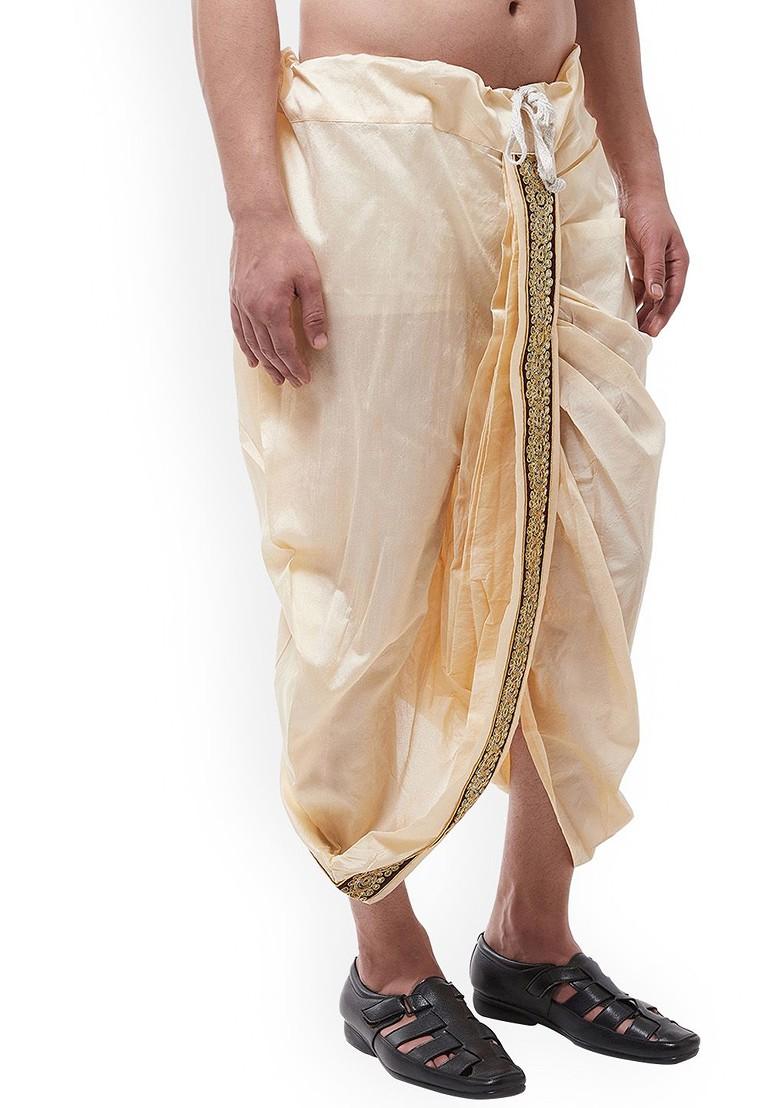 Beige Solid Poly Blend Dhoti For Men