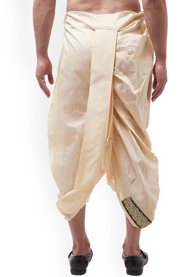 Beige Solid Poly Blend Dhoti For Men