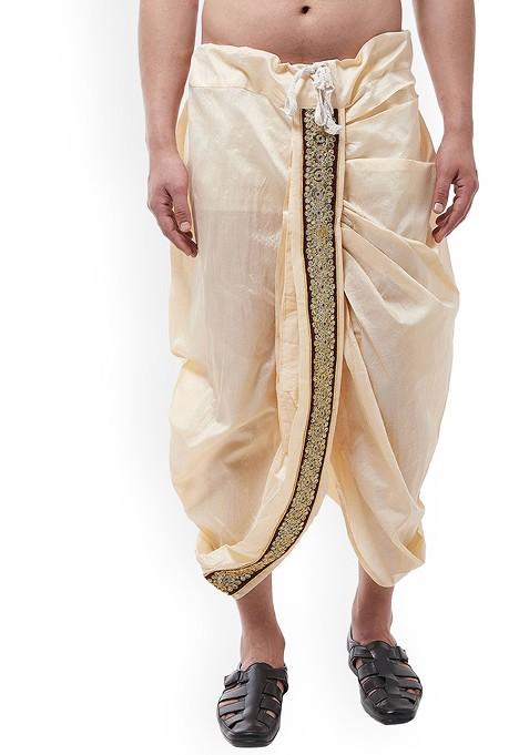 Beige Solid Poly Blend Dhoti For Men