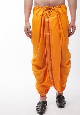 Mustard Solid Poly Blend Dhoti For Men