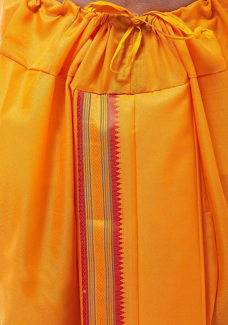 Mustard Solid Poly Blend Dhoti For Men