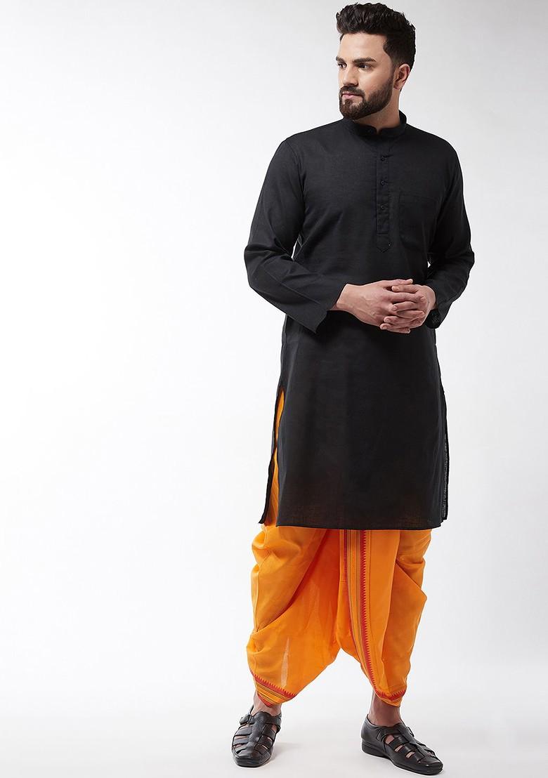 Mustard Solid Poly Blend Dhoti For Men