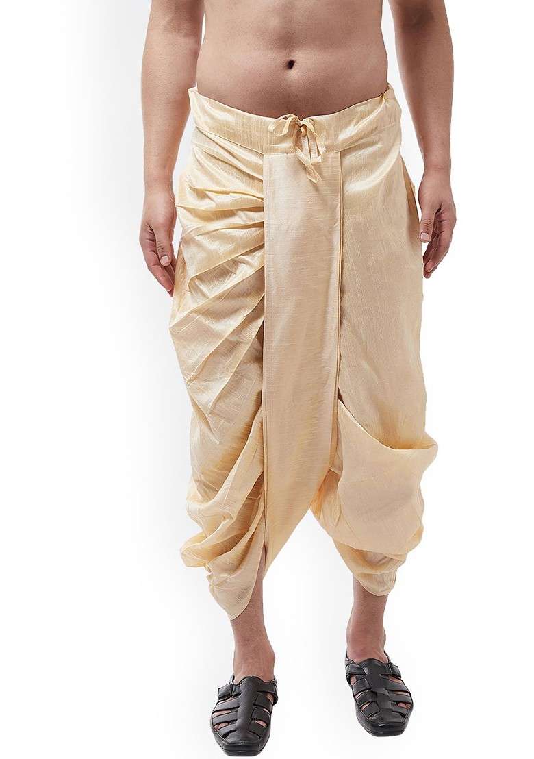 Beige Solid Poly Blend Dhoti For Men - Indya