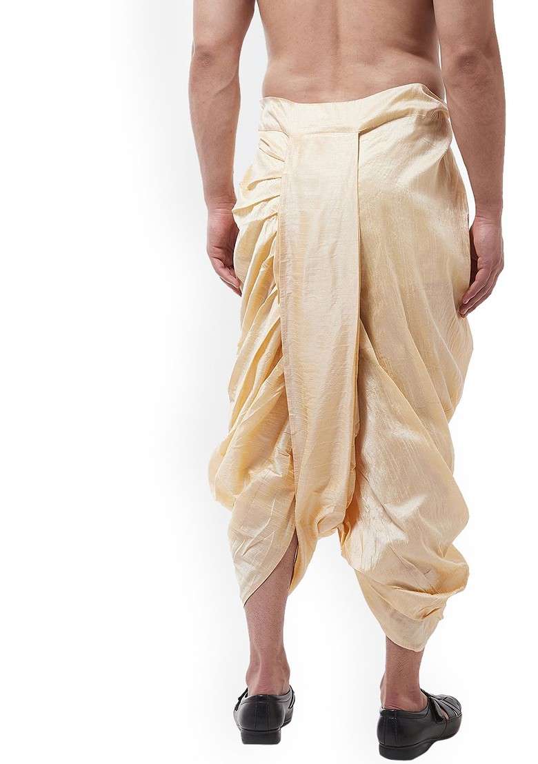 Beige Solid Poly Blend Dhoti For Men - Indya