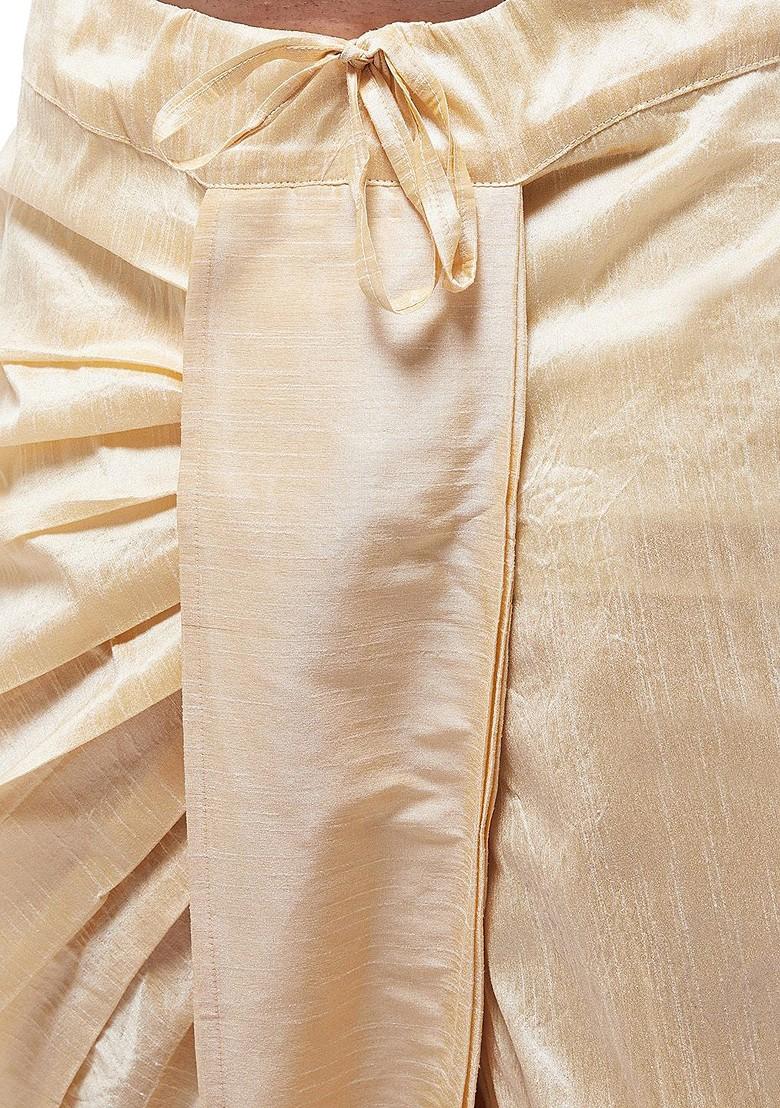 Beige Solid Poly Blend Dhoti For Men