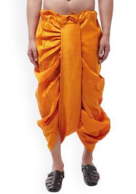 Mustard Solid Poly Blend Dhoti For Men