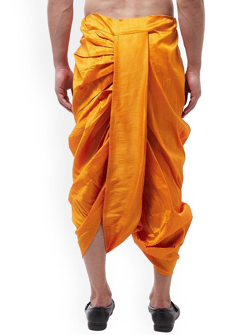 Mustard Solid Poly Blend Dhoti For Men