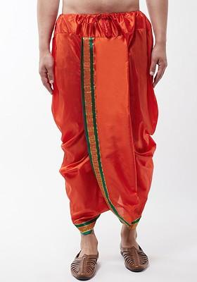 Orange Solid Poly Blend Dhoti For Men