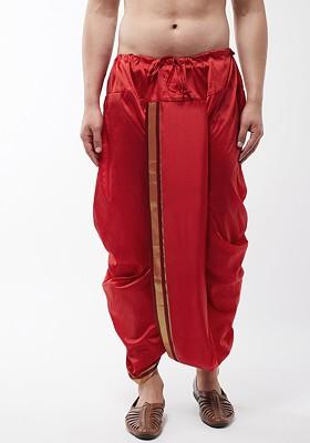 Maroon Solid Poly Blend Dhoti For Men