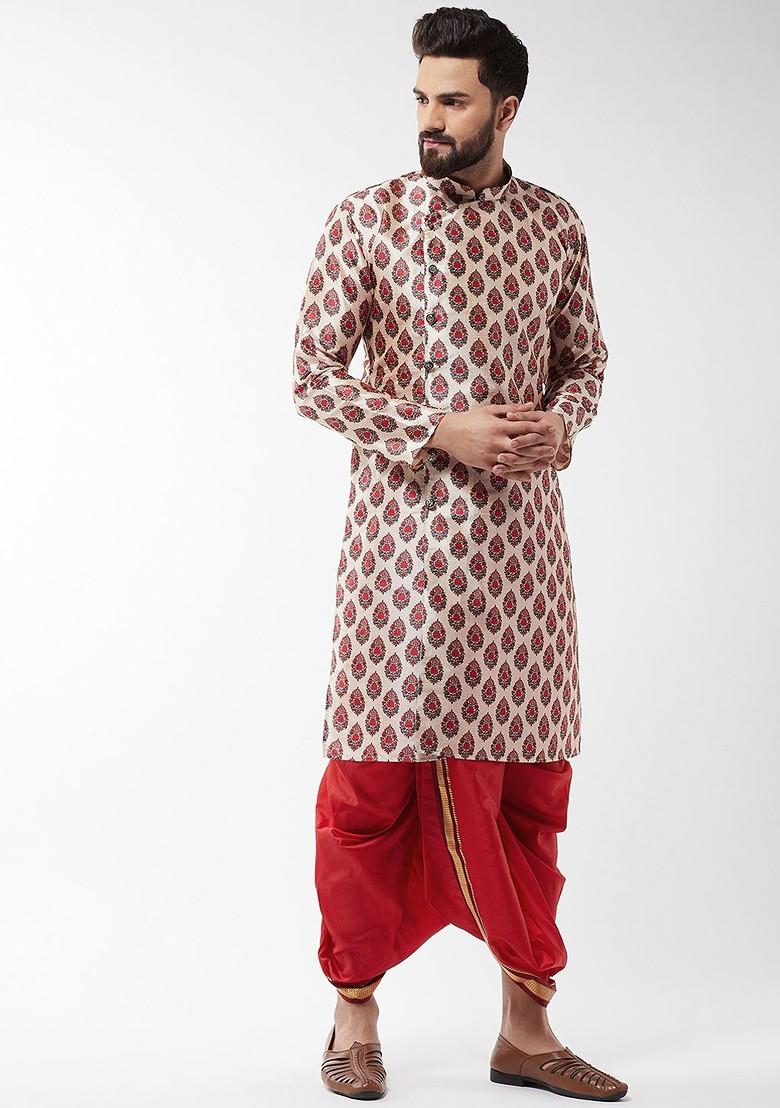 Maroon Solid Poly Blend Dhoti For Men