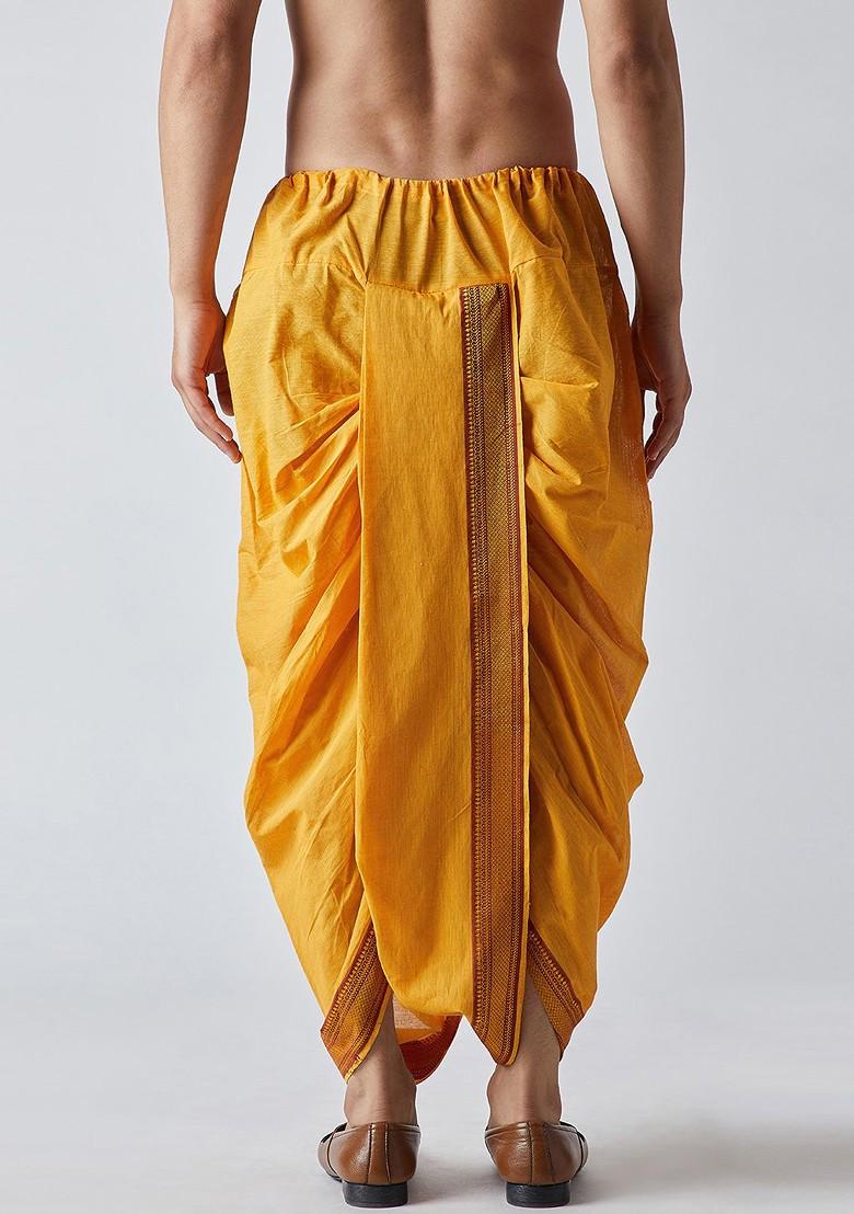 Orange Solid Poly Blend Dhoti For Men