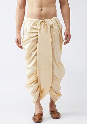 Beige Solid Poly Blend Dhoti For Men