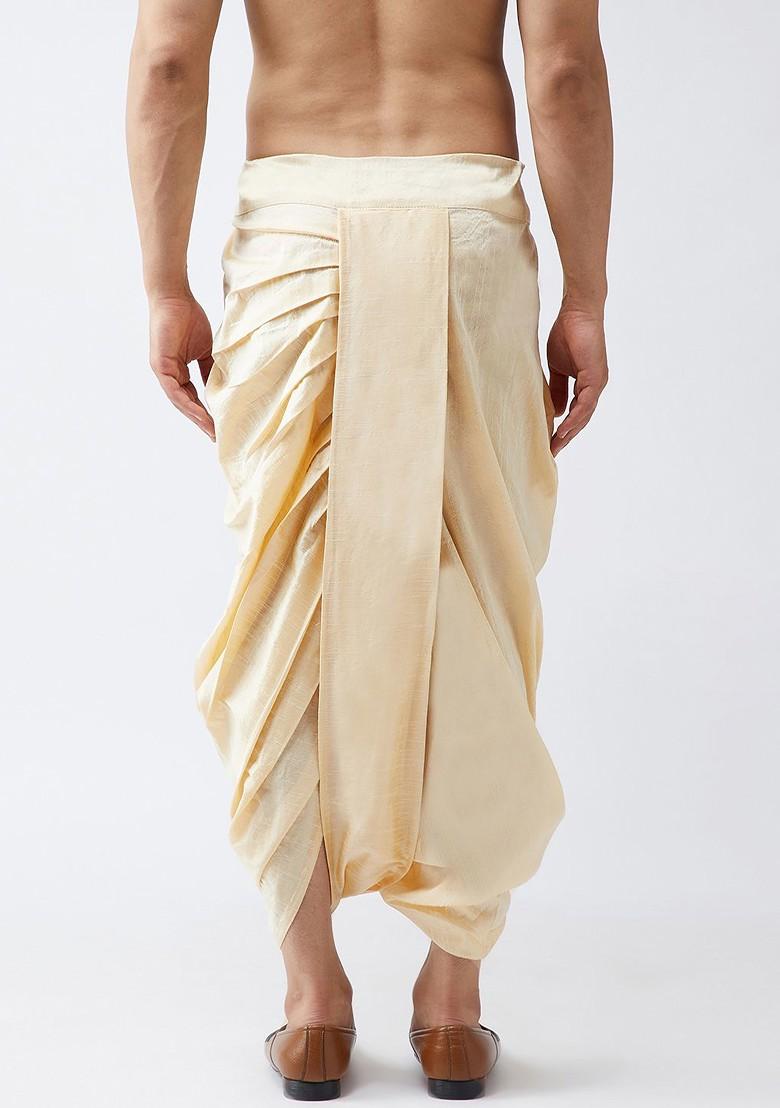 Beige Solid Poly Blend Dhoti For Men
