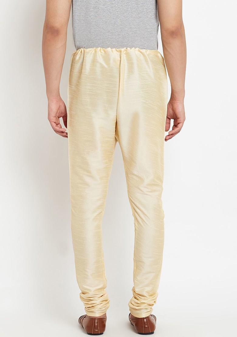 Gold Solid Silk Churidar For Men