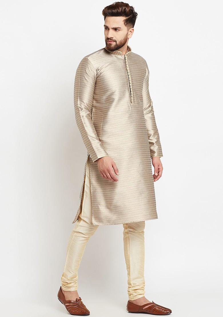 Gold Solid Silk Churidar For Men