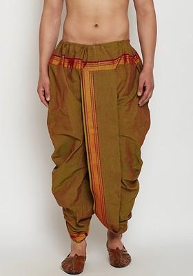 Green Solid Poly Blend Dhoti For Men