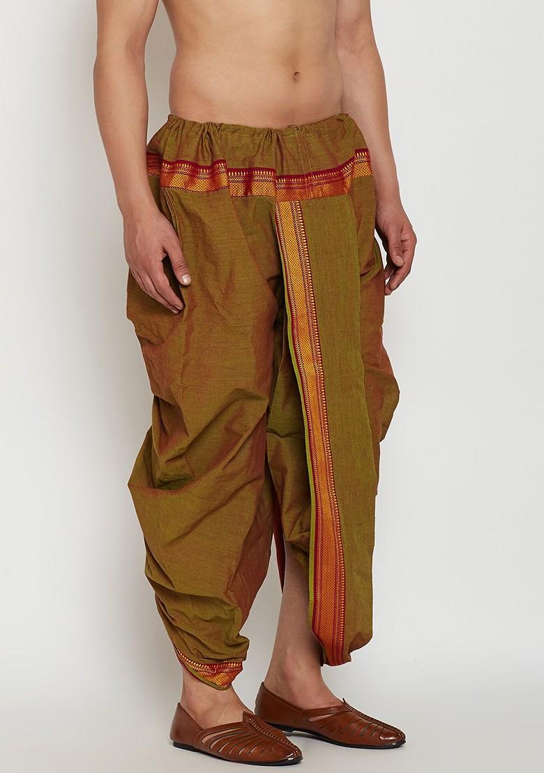 Green Solid Poly Blend Dhoti For Men