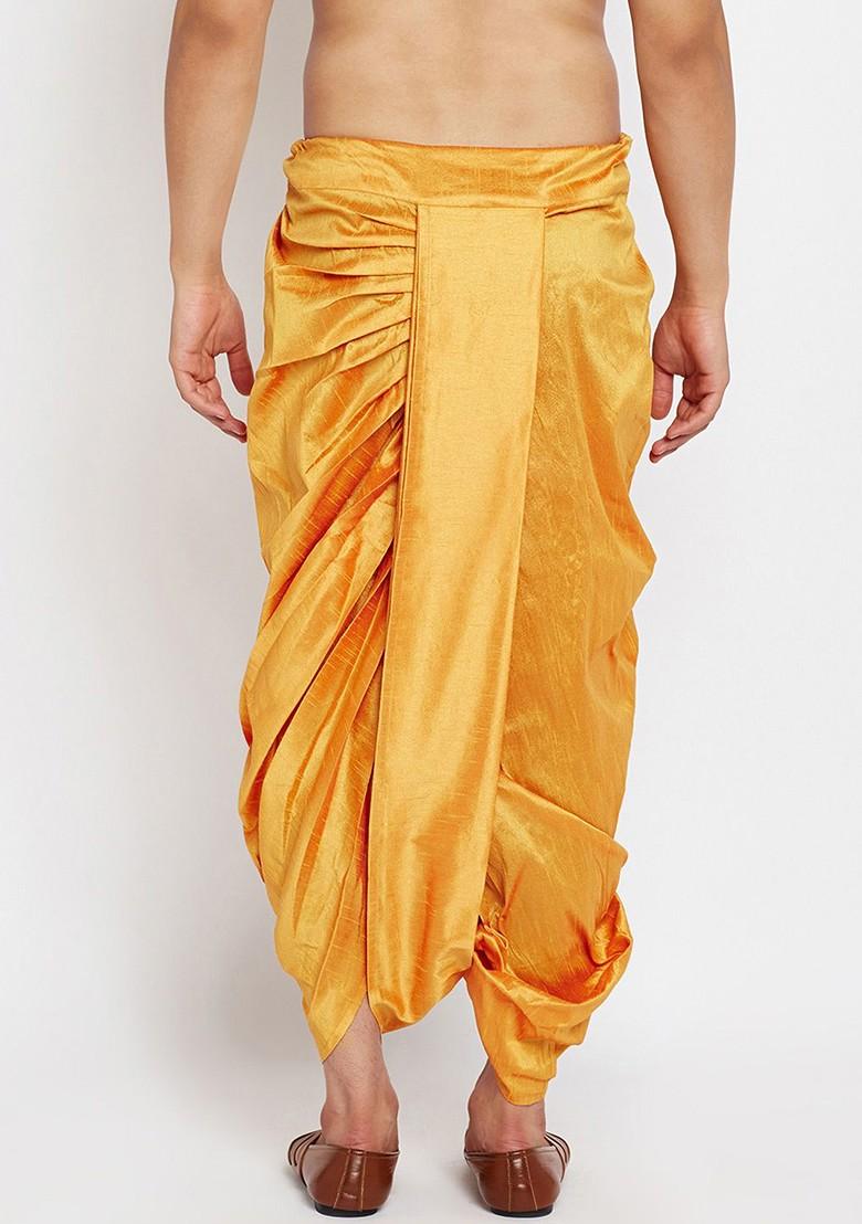 Mustard Solid Poly Blend Dhoti For Men