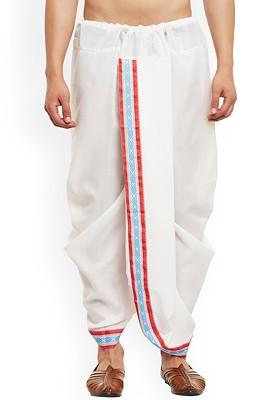 White Solid Poly Blend Dhoti For Men