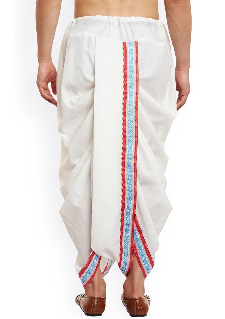 White Solid Poly Blend Dhoti For Men