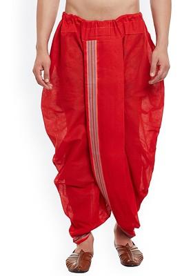 Red Solid Poly Blend Dhoti For Men