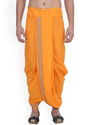Orange Solid Poly Blend Dhoti For Men