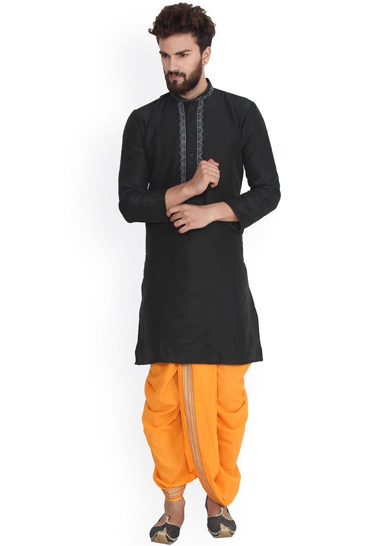 Orange Solid Poly Blend Dhoti For Men