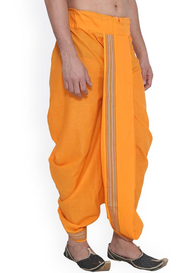 Orange Solid Poly Blend Dhoti For Men