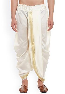 Off White Solid Poly Blend Dhoti For Men