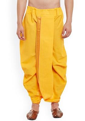 Yellow Solid Poly Blend Dhoti For Men