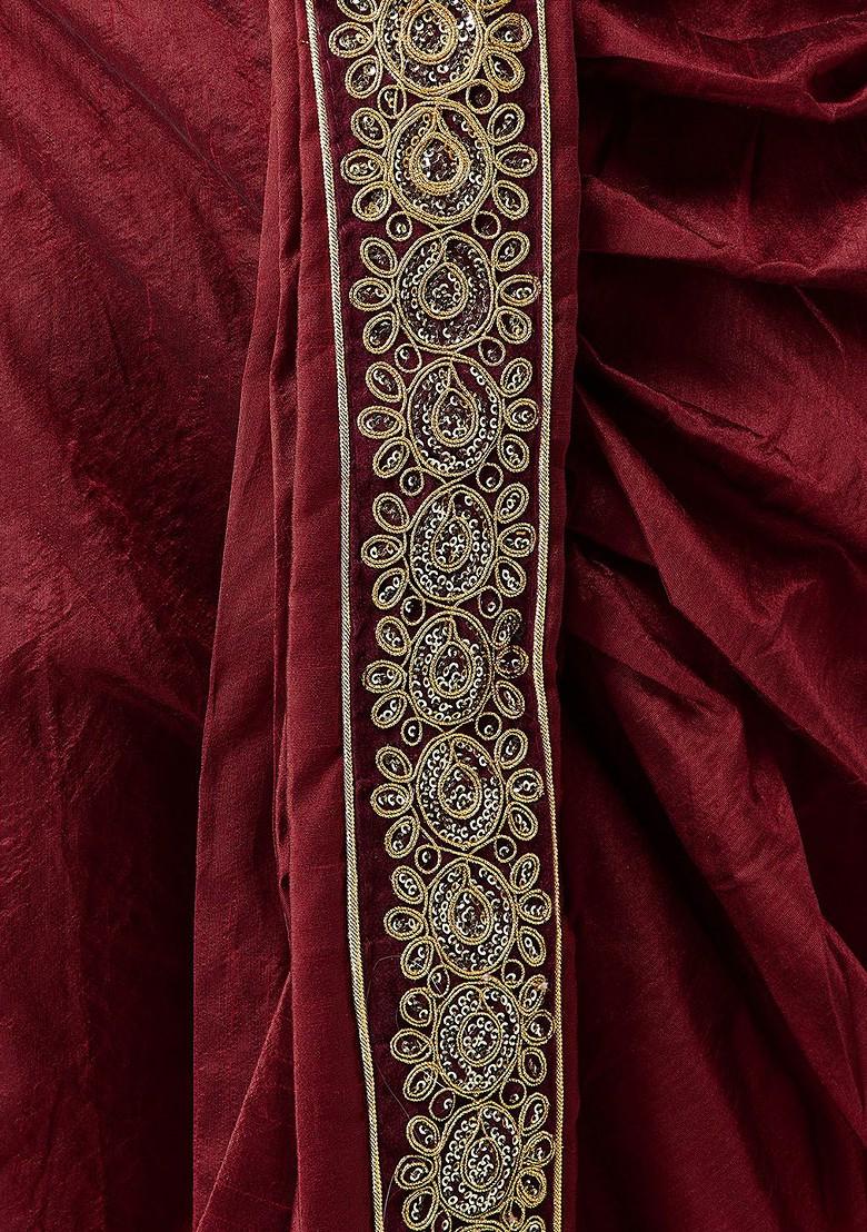 Maroon Solid Poly Blend Dhoti For Men