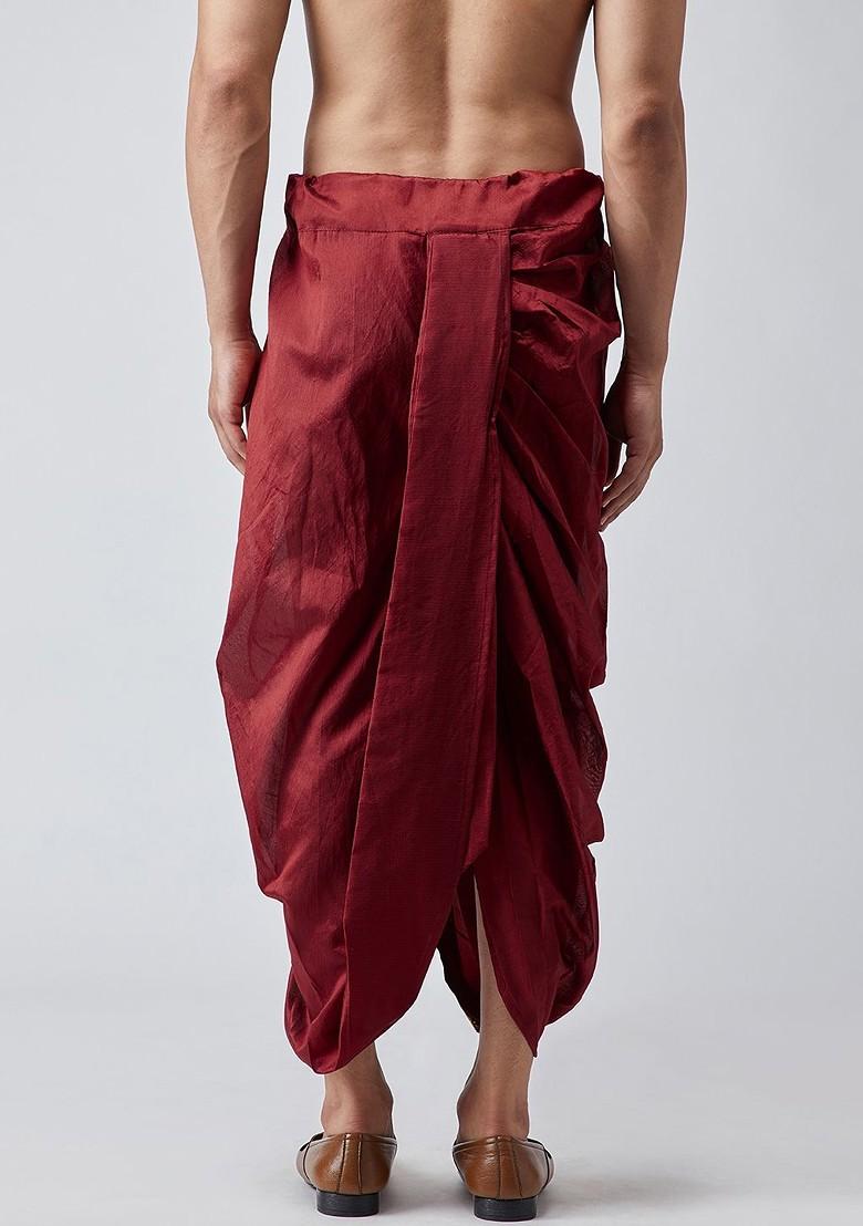 Maroon Solid Poly Blend Dhoti For Men