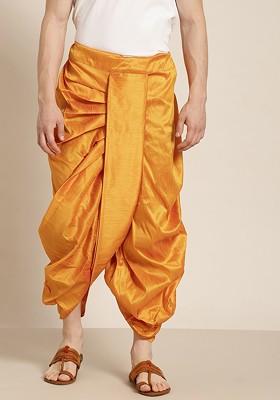 Mustard Solid Poly Blend Dhoti For Men
