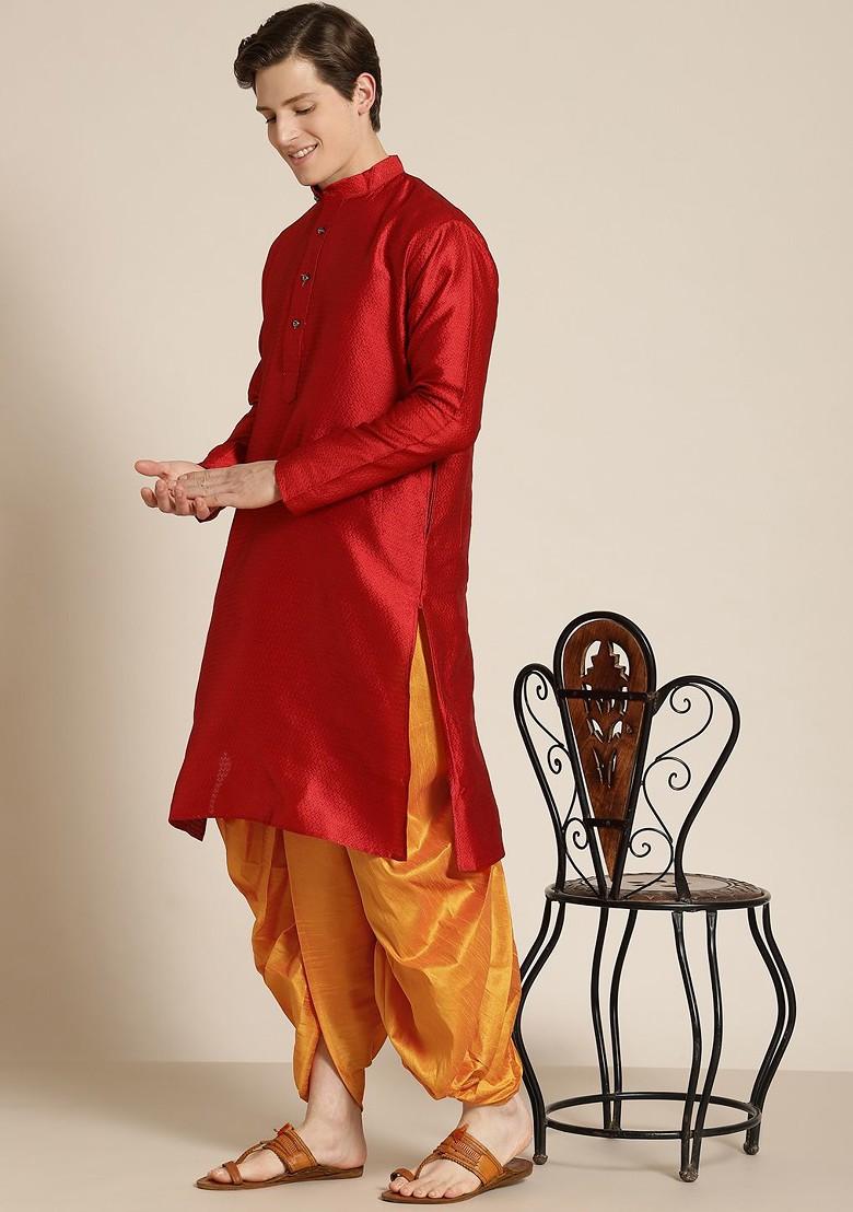 Mustard Solid Poly Blend Dhoti For Men