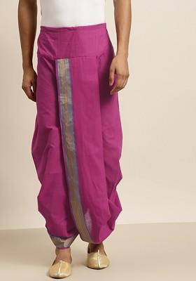 Purple Solid Cotton Dhoti For Men