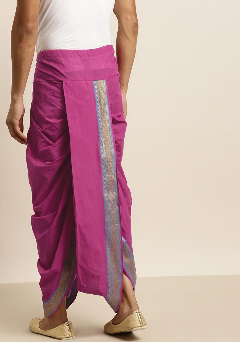 Purple Solid Cotton Dhoti For Men
