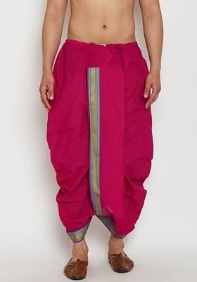 Pink Solid Poly Blend Dhoti For Men