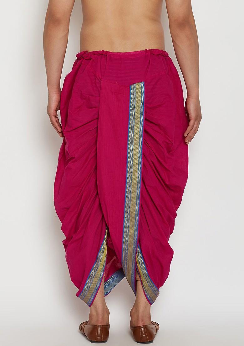 Pink Solid Poly Blend Dhoti For Men